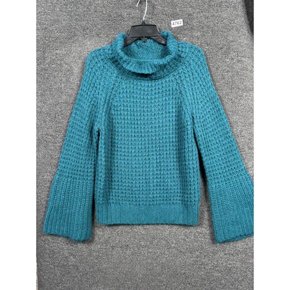 Maeve Anthropologie Wool Sweater S Green Dionne Bell Sleeve Open Knit Cowl Neck - Picture 1 of 8